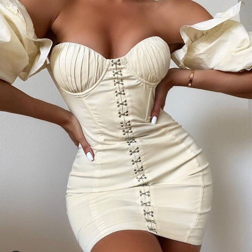 White Puff Sleeve Mini Dress